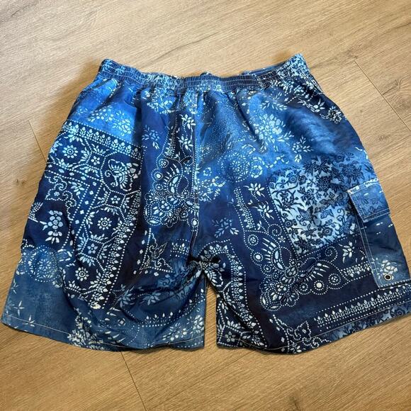 Polo Ralph Lauren XL Swim Trunks Bandana Print Blue Drawstring Mesh Lining - Picture 9 of 10